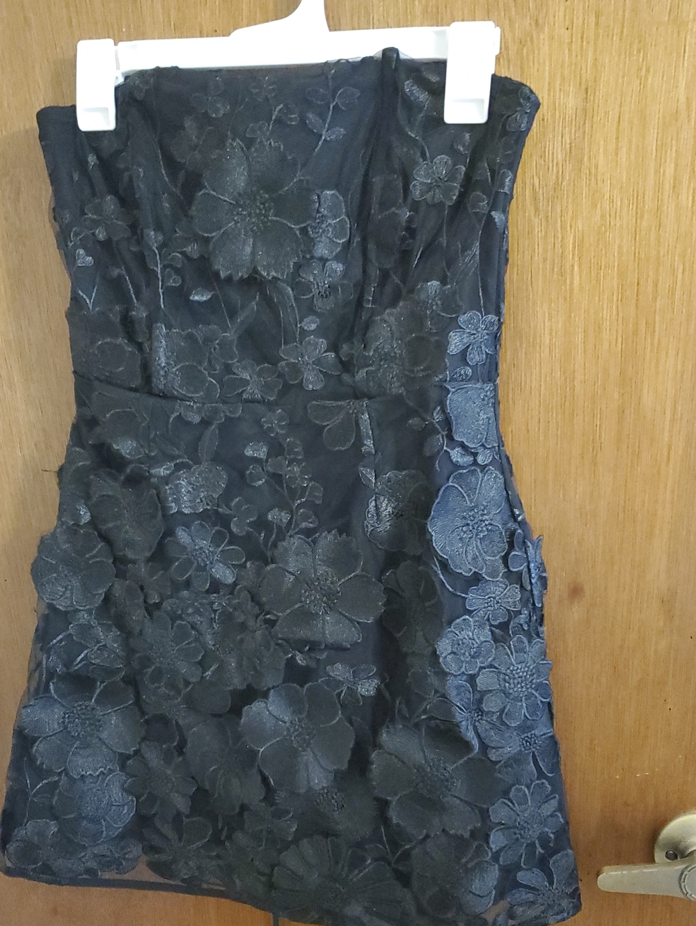 Black Strapless Floral Lace Mini Dress